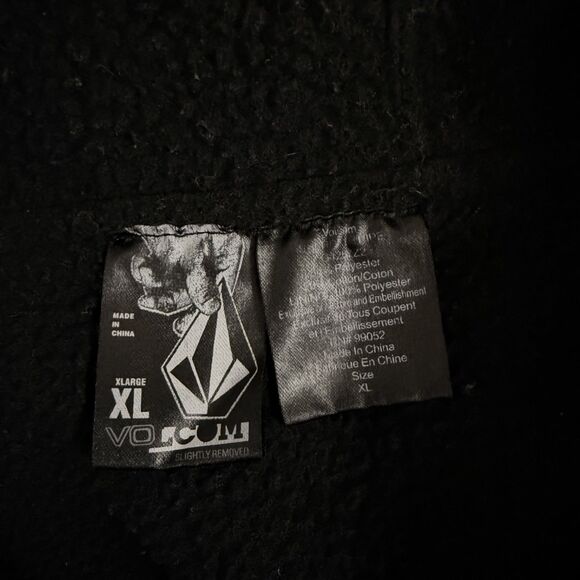 Volcom Men's XL Black Pinstriped Full Zip Sherpa Linen Hooded Jacket - Picture 6 of 7